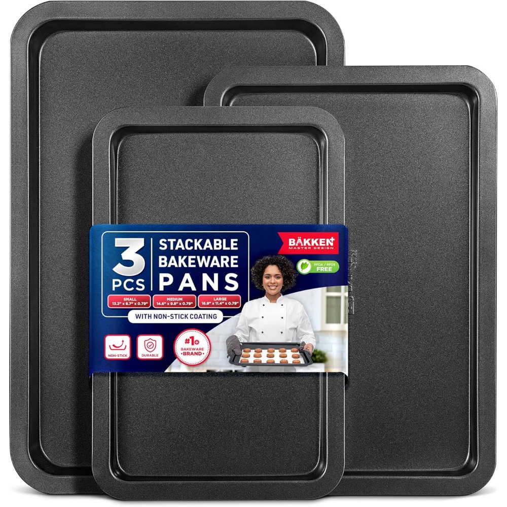 Kitchen Baking Tray Set - 3 Piece Set Nonstick Carbon Steel