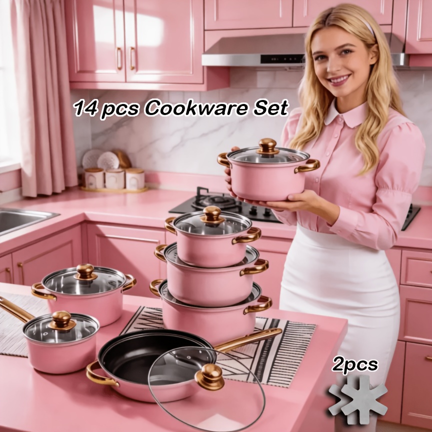 Kitchen Glass Baking Set - 14pcs Stainless Steel Cookware Collection, Ideal