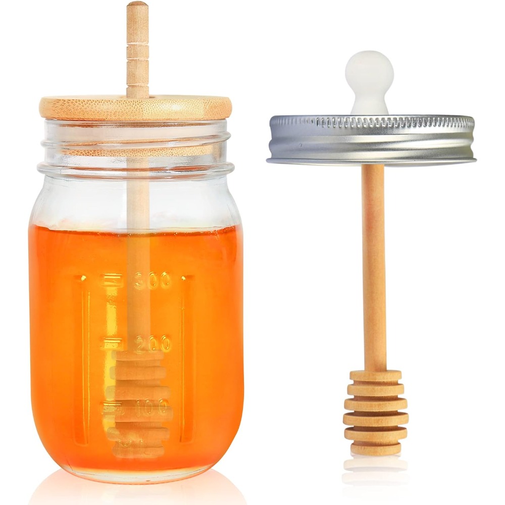 Kitchen Glass Baking Set - 16oz Glass Honey Jar with Honey