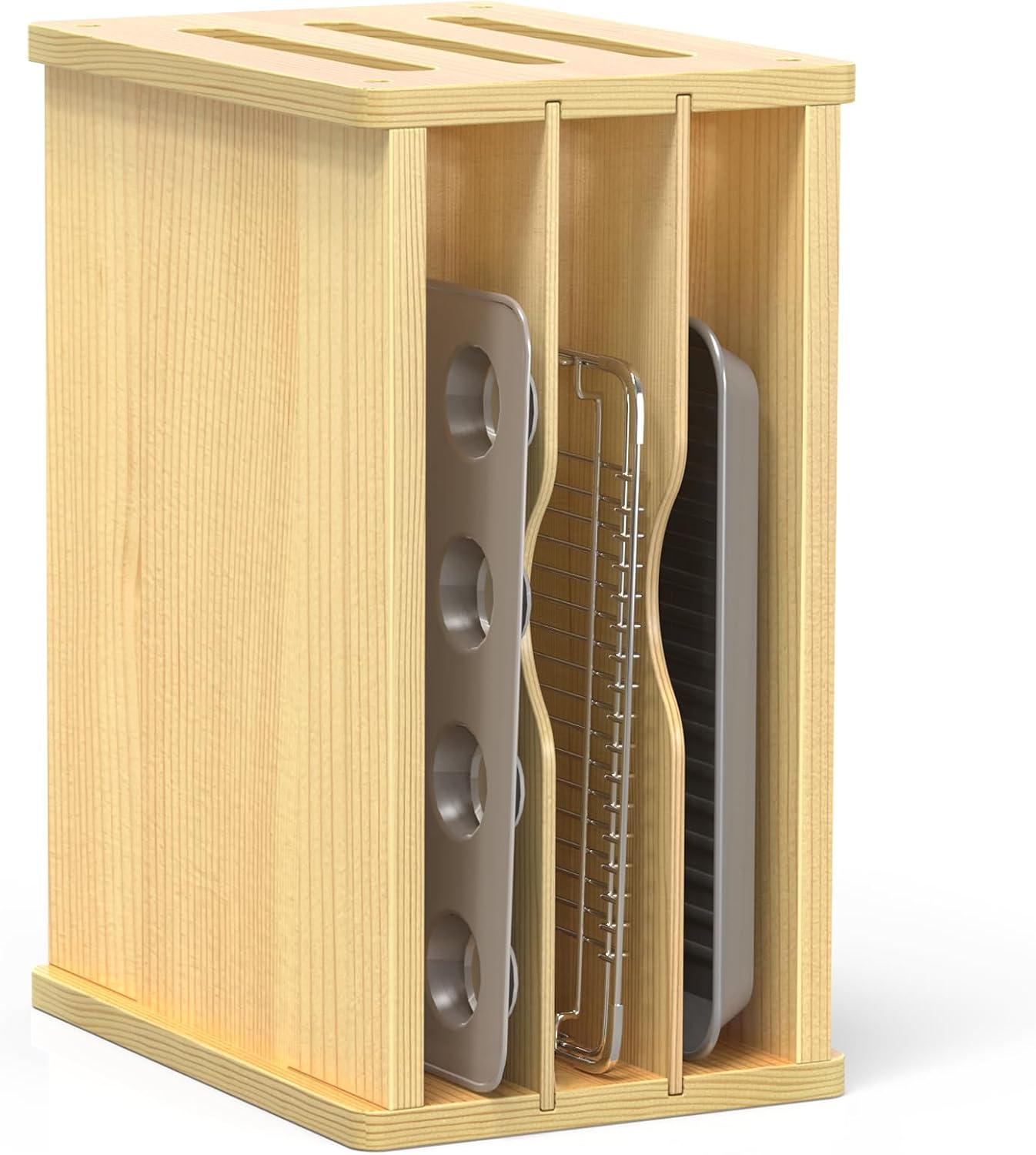 Kitchen Cabinet Baking Organizer - 4 Tier Wooden Tray Dividers for