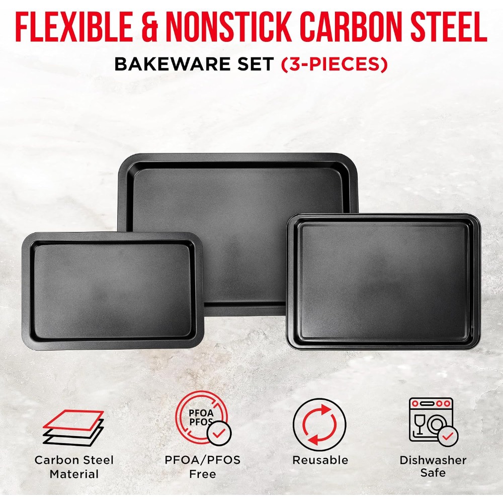 3 Piece Set Nonstick Carbon St – обзор и цена Kitchen Baking Tray Set