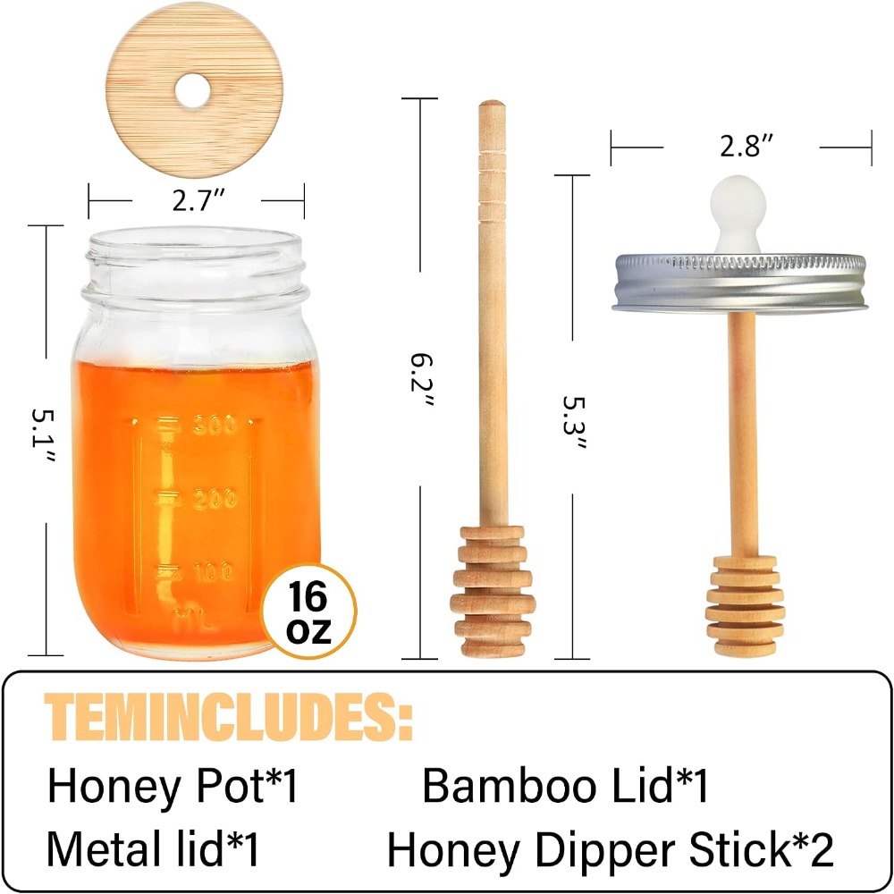 16oz Glass Honey Jar with Hone – обзор и цена Kitchen Glass Baking Set